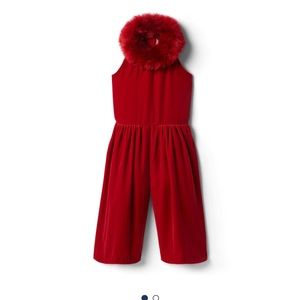 JANIE AND JACK GIRLS VELVET FAUX FUR COLLAR JUMPSUIT SIZE 6